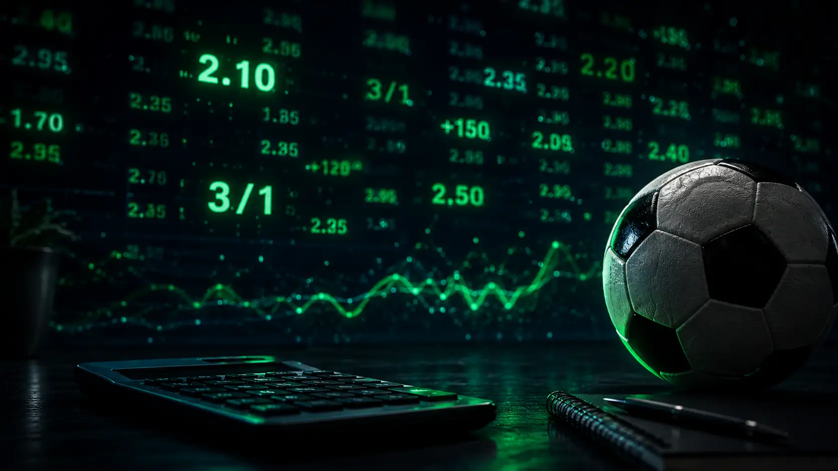 Glowing betting odds above a calculator and football — betting odds explained